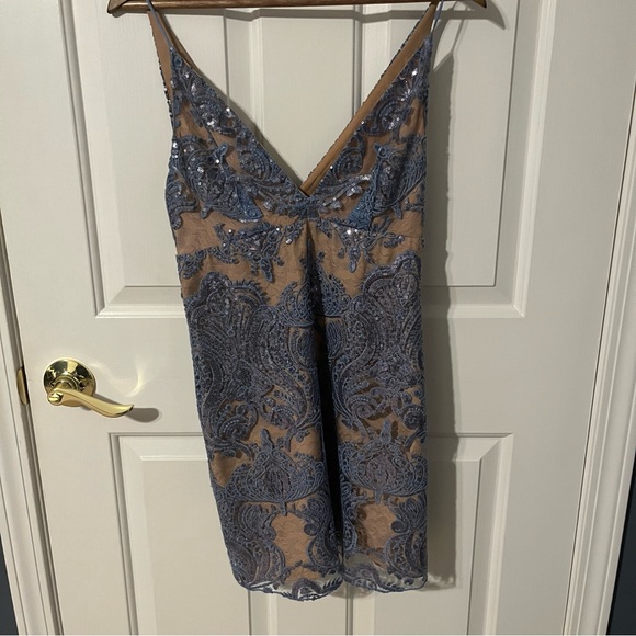 Free People Night Shimmers Pale Blue Beaded Mini Dress Size 6 - Picture 14 of 16